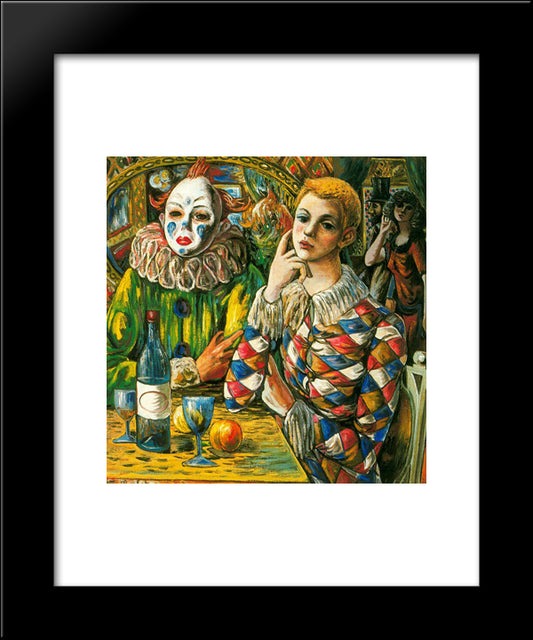 Harlequin And Clown With Mask 20x24 Black Modern Wood Framed Art Print Poster by Zabaleta, Rafael