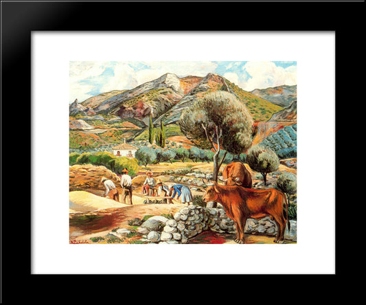 Landscape With Artist'S Farmhouse In Fique 20x24 Black Modern Wood Framed Art Print Poster by Zabaleta, Rafael