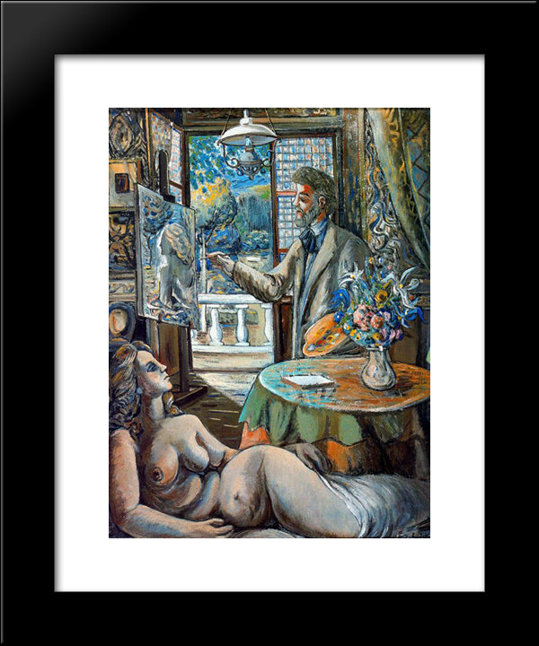 Painter And Reclining Model 20x24 Black Modern Wood Framed Art Print Poster by Zabaleta, Rafael