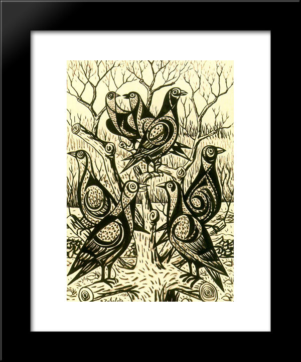 Partridges 20x24 Black Modern Wood Framed Art Print Poster by Zabaleta, Rafael