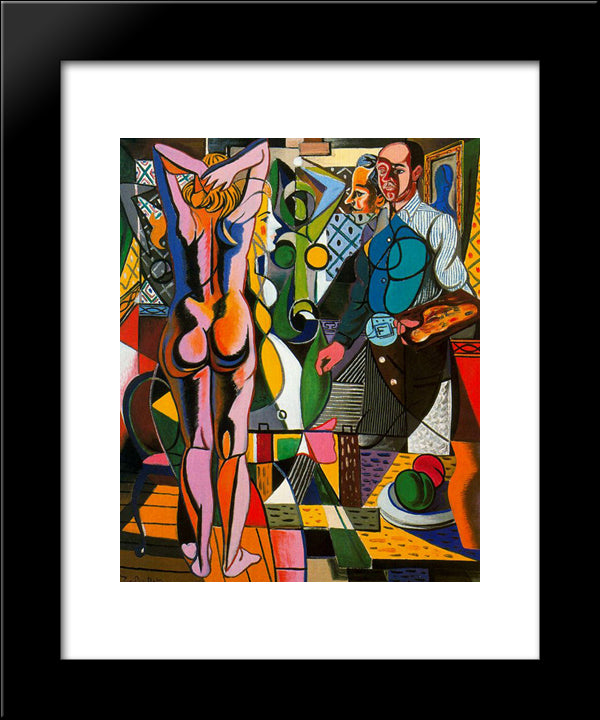 Self - Portrait With Model And The Still Life 20x24 Black Modern Wood Framed Art Print Poster by Zabaleta, Rafael