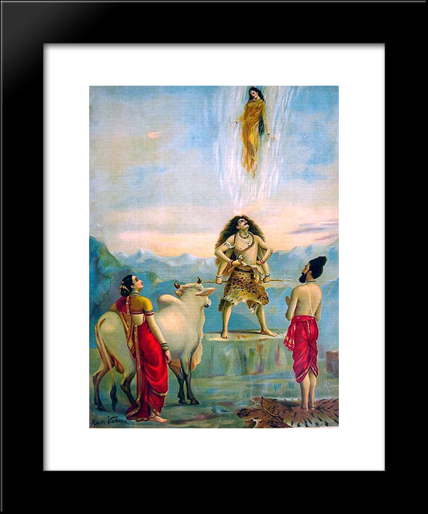 Ganga Avataran Or Descent Of Ganga 20x24 Black Modern Wood Framed Art Print Poster by Ravi Varma, Raja