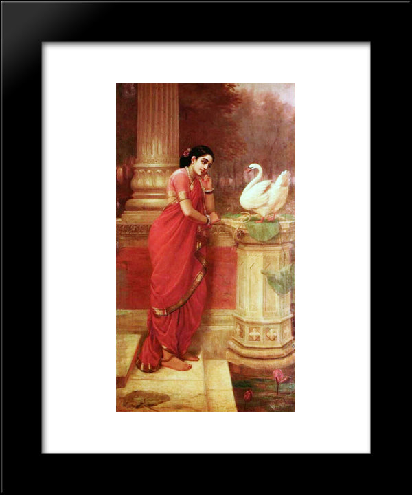 Hamsa Damayanti 20x24 Black Modern Wood Framed Art Print Poster by Ravi Varma, Raja