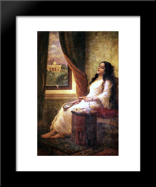 In Contemplation 20x24 Black Modern Wood Framed Art Print Poster by Ravi Varma, Raja