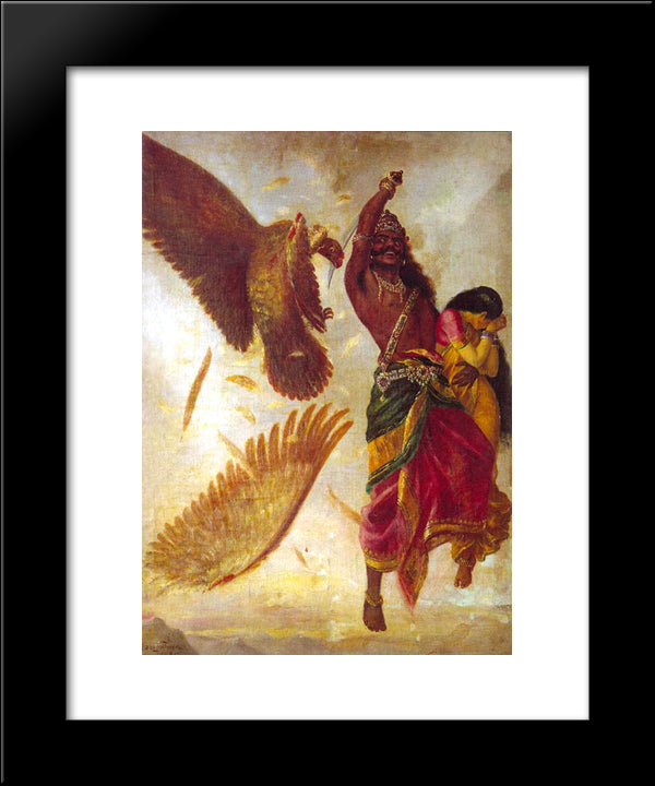 Jatayu Vadham 20x24 Black Modern Wood Framed Art Print Poster by Ravi Varma, Raja