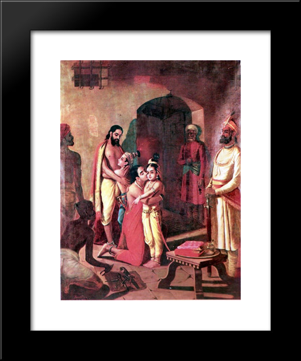 Krishna Meets Parents 20x24 Black Modern Wood Framed Art Print Poster by Ravi Varma, Raja