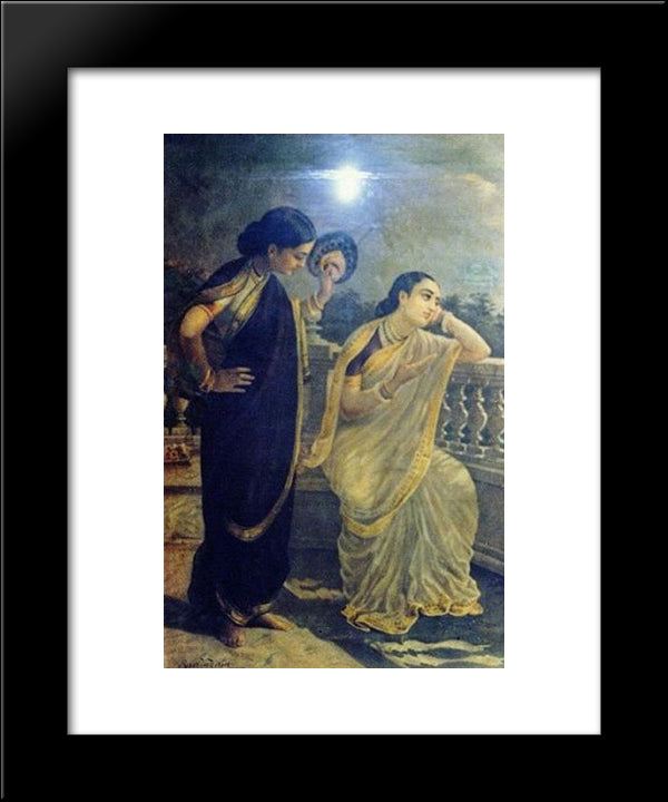 Ladies In The Moonlight 20x24 Black Modern Wood Framed Art Print Poster by Ravi Varma, Raja