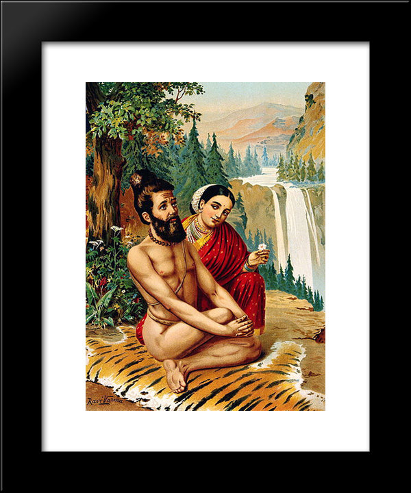 Menaka The Nymph Tempting The Yogi 20x24 Black Modern Wood Framed Art Print Poster by Ravi Varma, Raja
