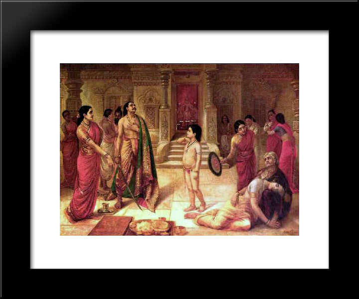 Mohini And Rugmangada To Kill His Own Son Raja Ravi Varma 20x24 Black Modern Wood Framed Art Print Poster by Ravi Varma, Raja