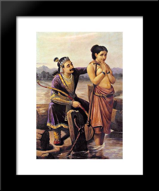 Santhanu And Matsyagandhi 20x24 Black Modern Wood Framed Art Print Poster by Ravi Varma, Raja