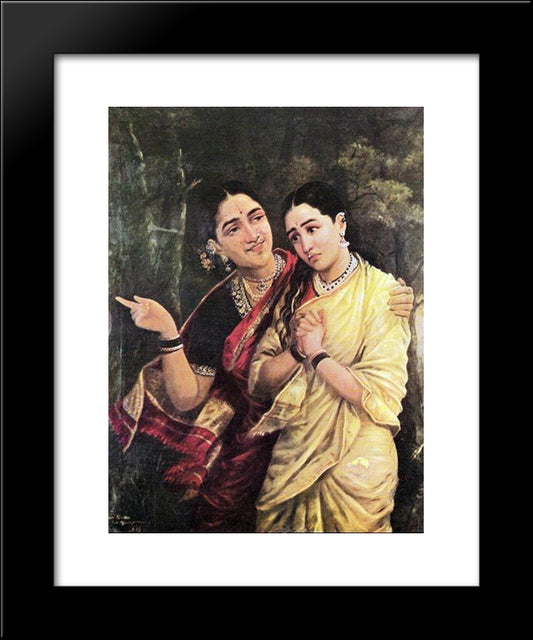 Simhika And Sairandri 20x24 Black Modern Wood Framed Art Print Poster by Ravi Varma, Raja