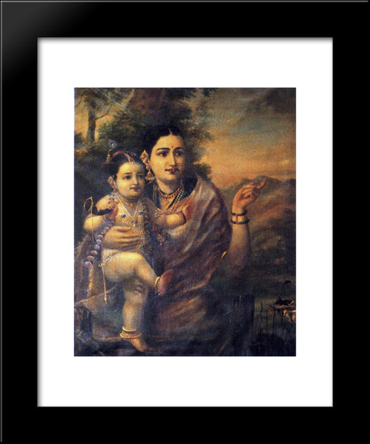 Sri Krishna, As A Young Child With Foster Mother Yasoda 20x24 Black Modern Wood Framed Art Print Poster by Ravi Varma, Raja
