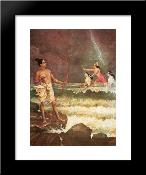 Sri Rama Vanquishing The Sea 20x24 Black Modern Wood Framed Art Print Poster by Ravi Varma, Raja