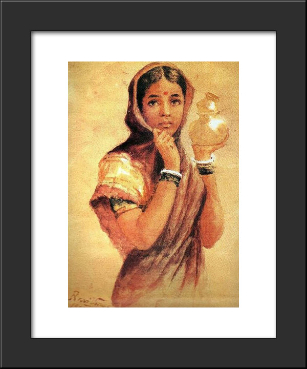 The Milkmaid 20x24 Black Modern Wood Framed Art Print Poster by Ravi Varma, Raja