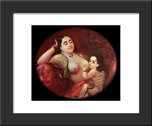 The Suckling Child 20x24 Black Modern Wood Framed Art Print Poster by Ravi Varma, Raja