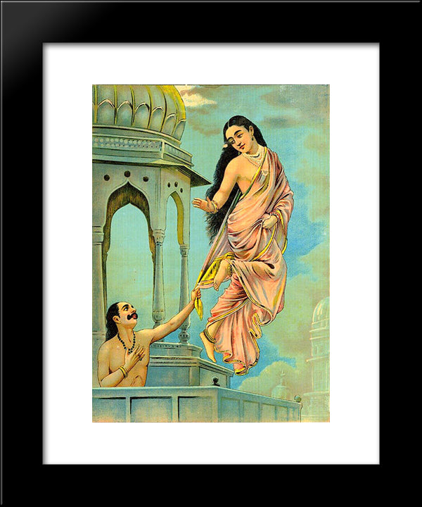 Urvashi And Pururavas 20x24 Black Modern Wood Framed Art Print Poster by Ravi Varma, Raja