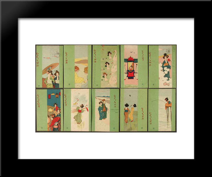 Geisha, Green 20x24 Black Modern Wood Framed Art Print Poster by Kirchner, Raphael