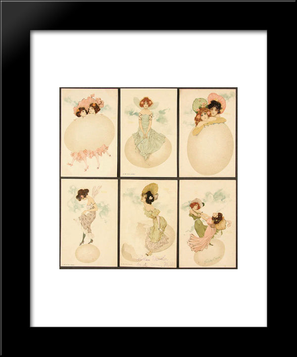 Girls And Eggs 20x24 Black Modern Wood Framed Art Print Poster by Kirchner, Raphael