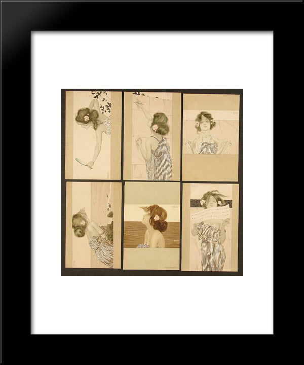 Girls Between Brown-Green Borders 20x24 Black Modern Wood Framed Art Print Poster by Kirchner, Raphael