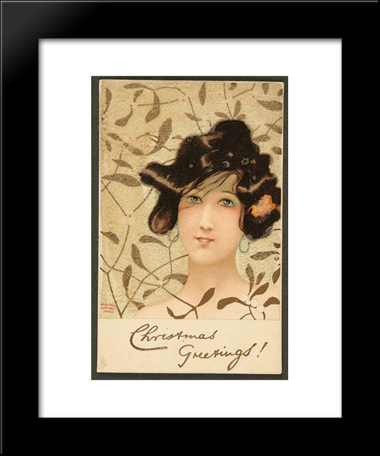 Girls Heads On Christmas-Foliage Background 20x24 Black Modern Wood Framed Art Print Poster by Kirchner, Raphael