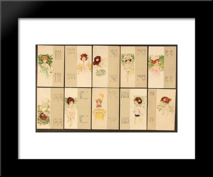 Girls With Beige Border 20x24 Black Modern Wood Framed Art Print Poster by Kirchner, Raphael