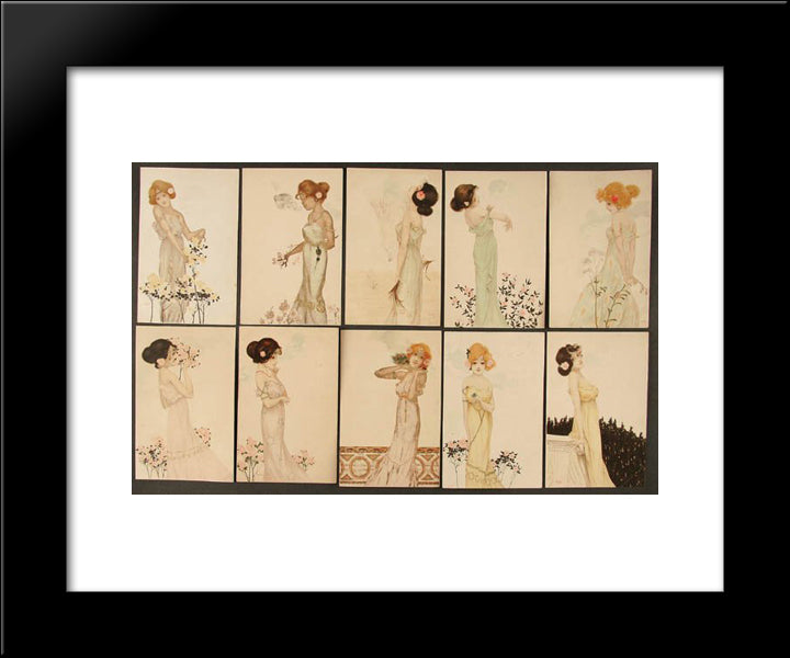 Girls With Flowers At Feet 20x24 Black Modern Wood Framed Art Print Poster by Kirchner, Raphael