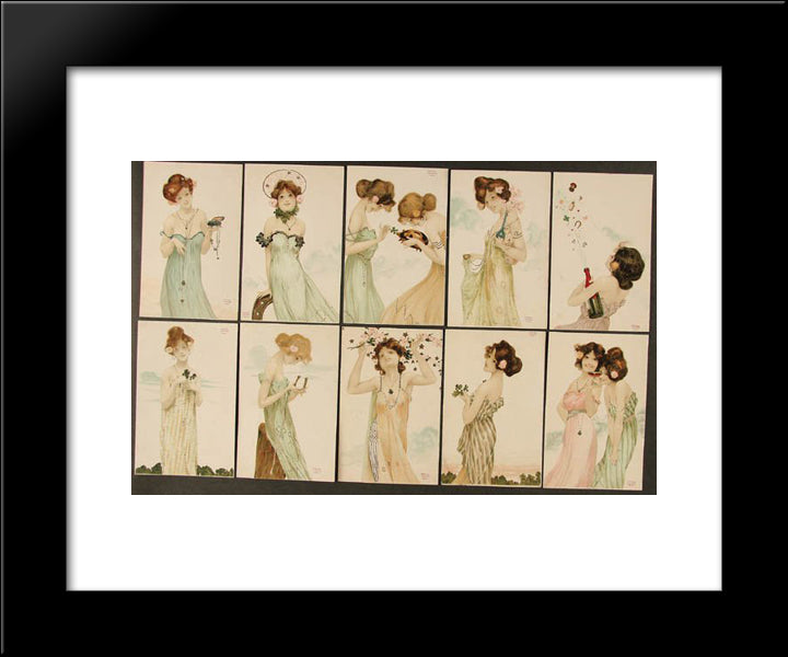 Girls With Good Luck Charms 20x24 Black Modern Wood Framed Art Print Poster by Kirchner, Raphael