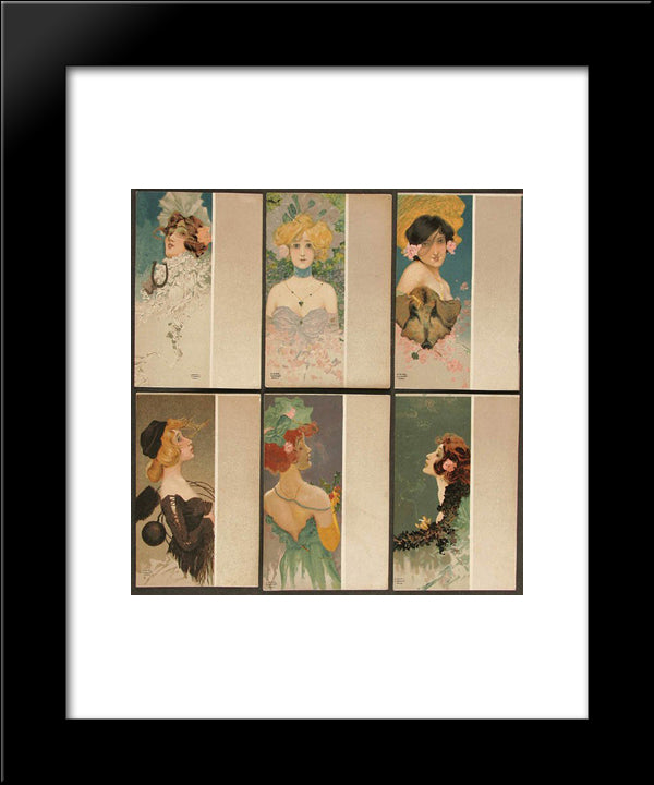 Portrait Of Girls With Grey Border 20x24 Black Modern Wood Framed Art Print Poster by Kirchner, Raphael