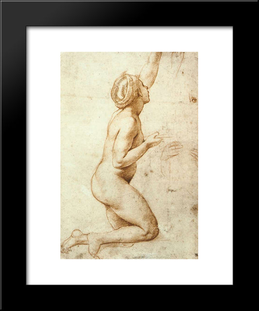 Kneeling Nude Woman 20x24 Black Modern Wood Framed Art Print Poster by Raphael