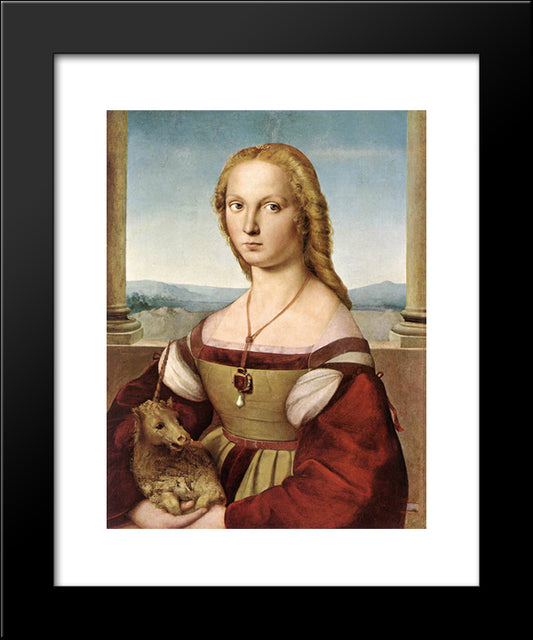 Portrait Of A Lady With A Unicorn 20x24 Black Modern Wood Framed Art Print Poster by Raphael