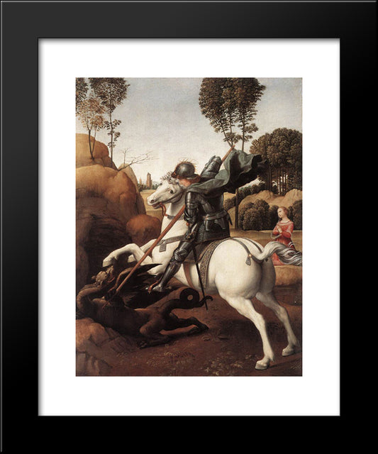 St. George And The Dragon 20x24 Black Modern Wood Framed Art Print Poster by Raphael