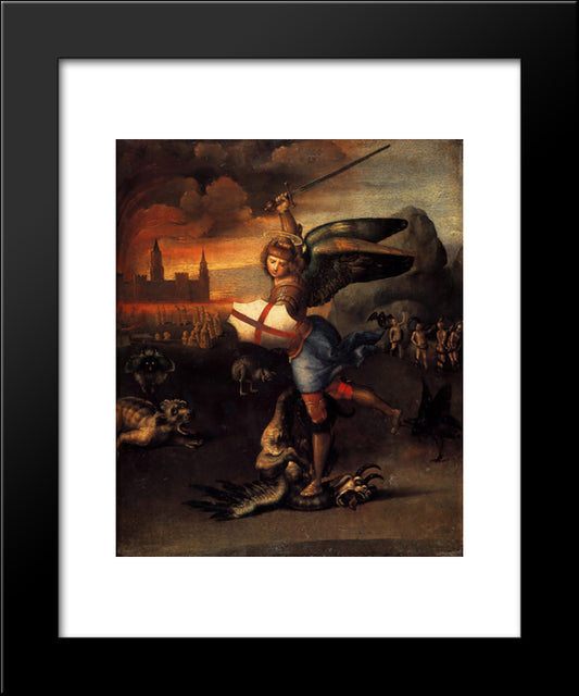 St. Michael 20x24 Black Modern Wood Framed Art Print Poster by Raphael