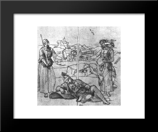 Study For 'The Knight'S Dream' 20x24 Black Modern Wood Framed Art Print Poster by Raphael