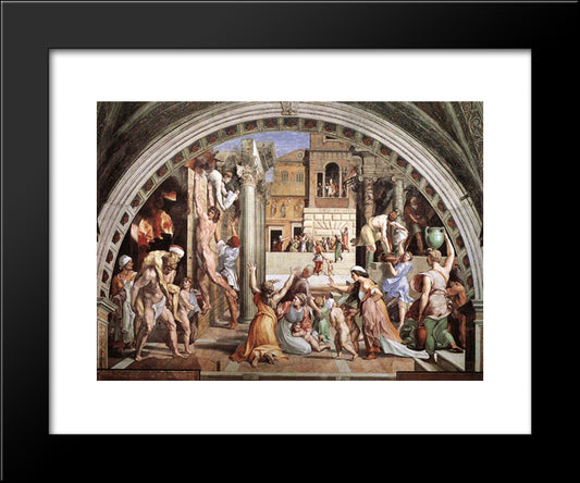 The Fire In The Borgo 20x24 Black Modern Wood Framed Art Print Poster by Raphael
