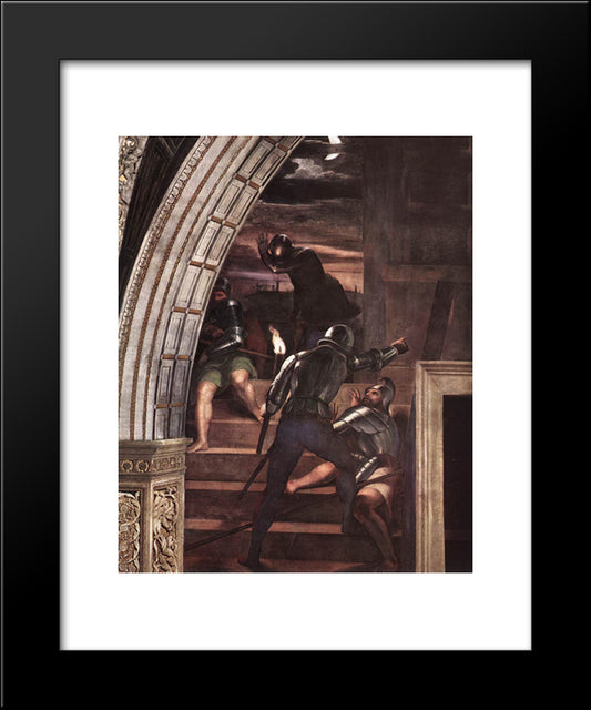 The Guards Outside The Prison, Detail From 'The Liberation Of St Peter' In The Stanza D'Eliodoro 20x24 Black Modern Wood Framed Art Print Poster by Raphael