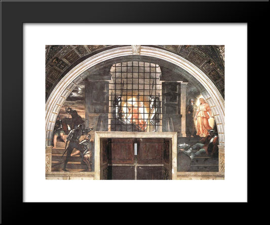 The Liberation Of St. Peter, In The Stanza D'Eliodoro 20x24 Black Modern Wood Framed Art Print Poster by Raphael