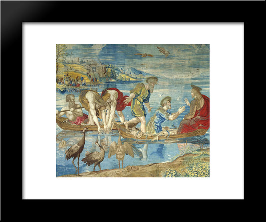 The Miraculous Draught Of Fishes (Cartoon For The Sistine Chapel) 20x24 Black Modern Wood Framed Art Print Poster by Raphael