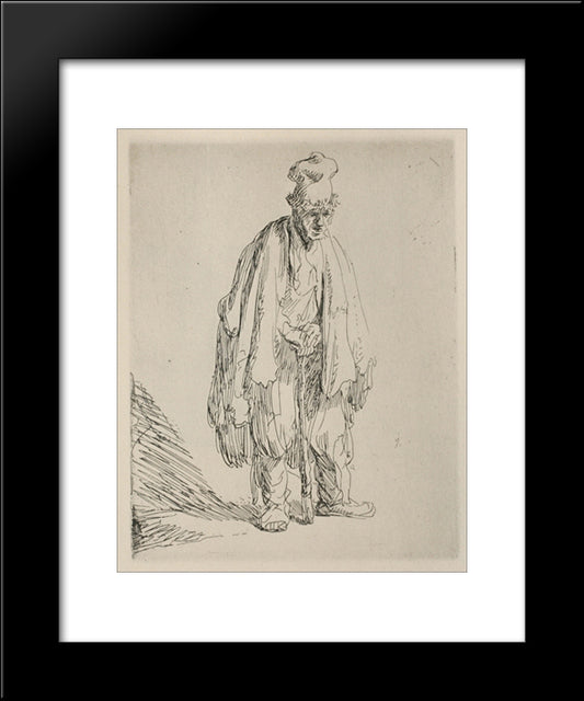 A Beggar Standing And Leaning On A Stick 20x24 Black Modern Wood Framed Art Print Poster by Rembrandt