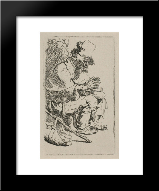 A Beggar Warming His Hands Over A Chafing Dish 20x24 Black Modern Wood Framed Art Print Poster by Rembrandt