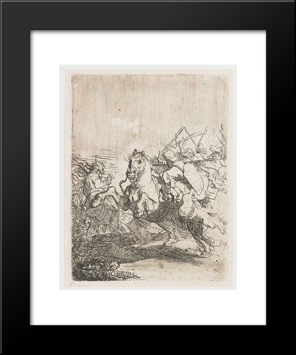 A Cavalry Fight 20x24 Black Modern Wood Framed Art Print Poster by Rembrandt