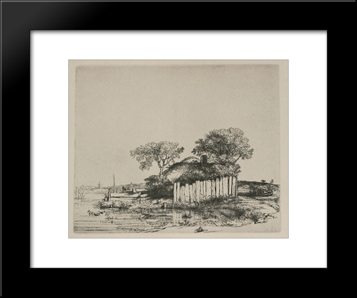 A Cottage With White Pales 20x24 Black Modern Wood Framed Art Print Poster by Rembrandt