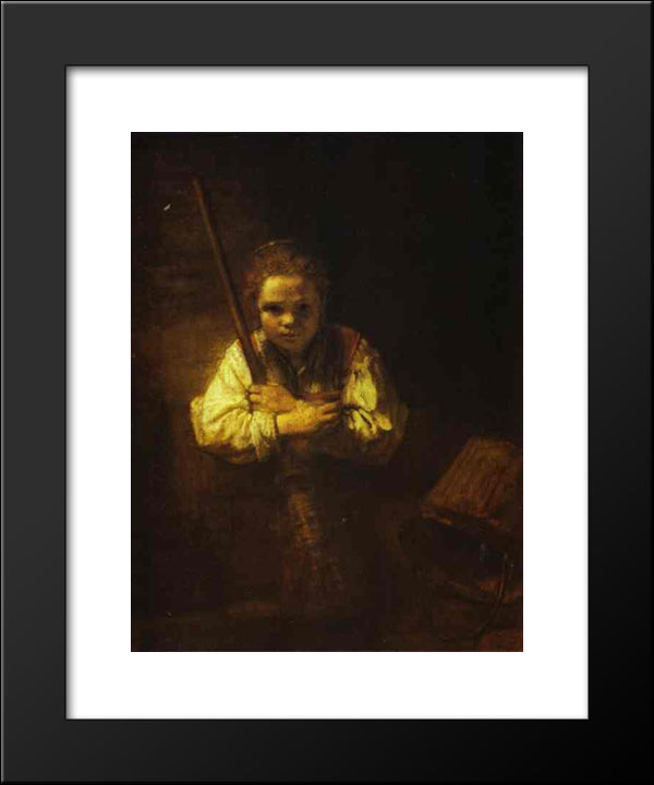 A Girl With A Broom 20x24 Black Modern Wood Framed Art Print Poster by Rembrandt