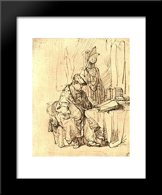 A Man Seated At A Table Covered With Books 20x24 Black Modern Wood Framed Art Print Poster by Rembrandt