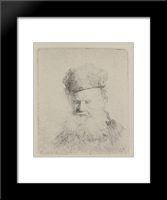 A Man With A Large Beard And A Low Fur Cap 20x24 Black Modern Wood Framed Art Print Poster by Rembrandt