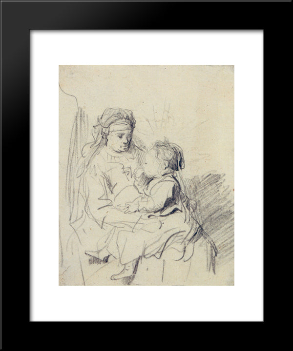 A Nurse And An Eating Child 20x24 Black Modern Wood Framed Art Print Poster by Rembrandt