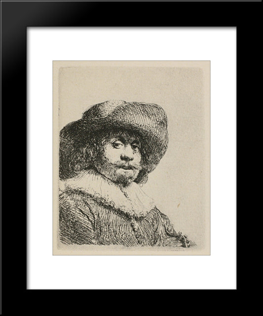 A Portrait Of A Man With A Broad Brimmed Hat And A Ruff 20x24 Black Modern Wood Framed Art Print Poster by Rembrandt