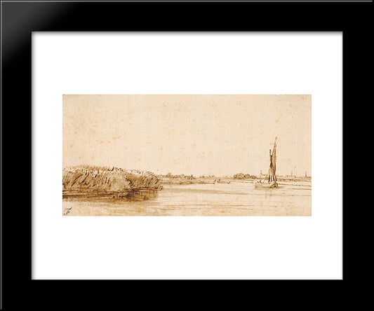 A River With A Sailing Boat On Nieuwe Meer 20x24 Black Modern Wood Framed Art Print Poster by Rembrandt