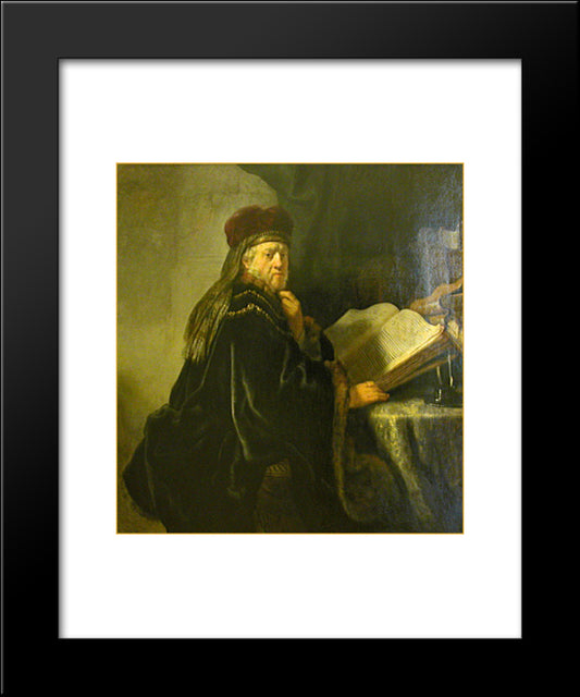 A Scholar Seated At A Table With Books 20x24 Black Modern Wood Framed Art Print Poster by Rembrandt