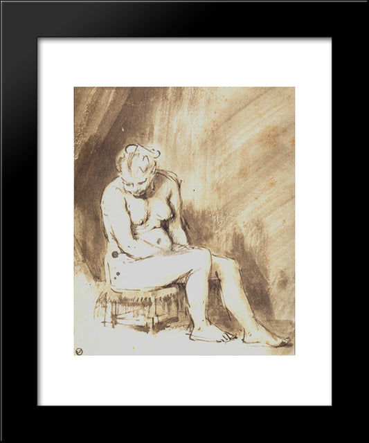 A Seated Female Nude 20x24 Black Modern Wood Framed Art Print Poster by Rembrandt