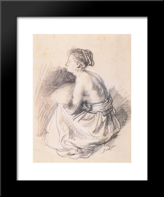 A Seated Woman, Naked To The Waist 20x24 Black Modern Wood Framed Art Print Poster by Rembrandt